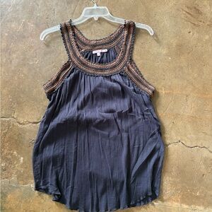 Women's Blue-Grey Sleeveless Top with Crochet Detail